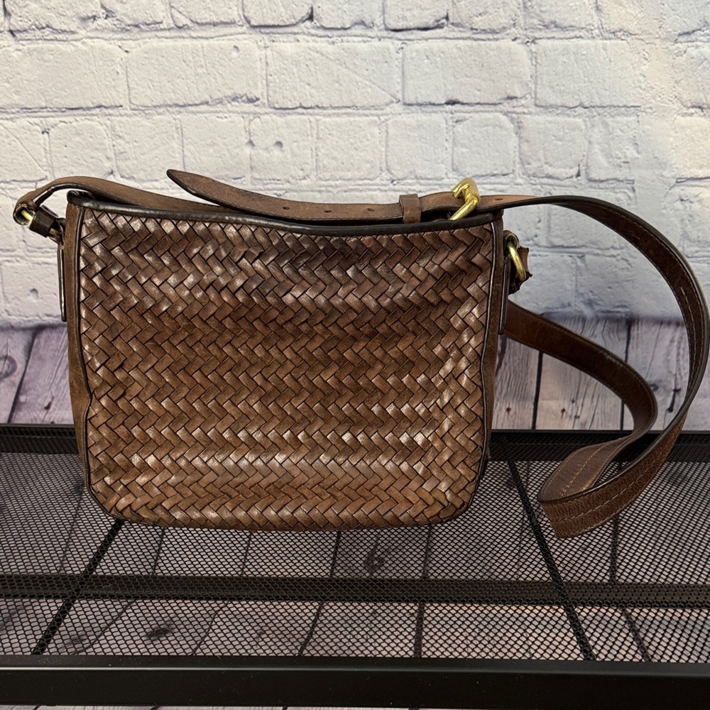 Cole Haan Brown Woven Leather Crossbody Bag